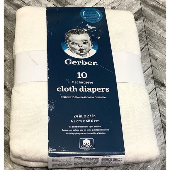 Gerber 10 Flat Birdseye Cloth Diapers 24x27 100% Cotton Reusable & Absorbent - Picture 3 of 4